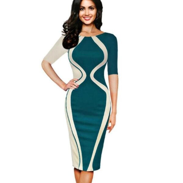 Women’s office bodycon sheath dress with a sleek, professional look, available in Athens black, black, pink, and green.