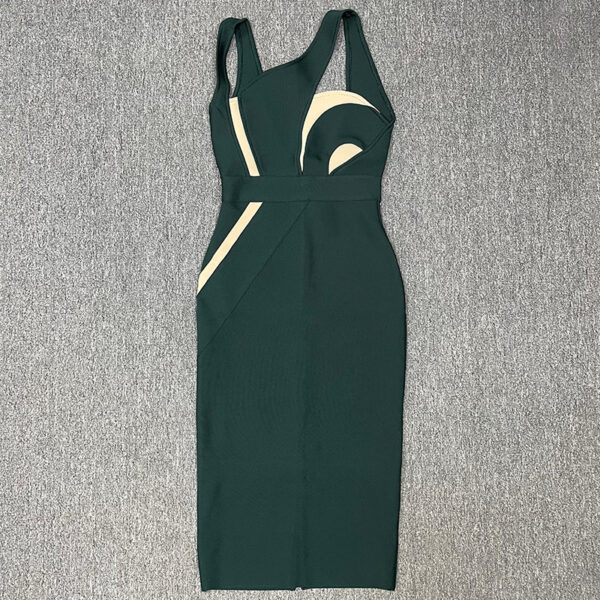 Women's elegant bandage dress with mesh panel and sling straps, designed for a flattering slim-fit look.