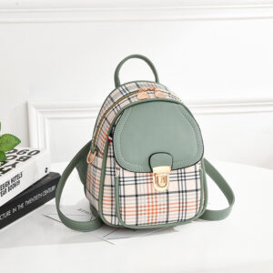 Plaid Korean Style Mini Backpack for Women with Lock Detail and Shell Shape