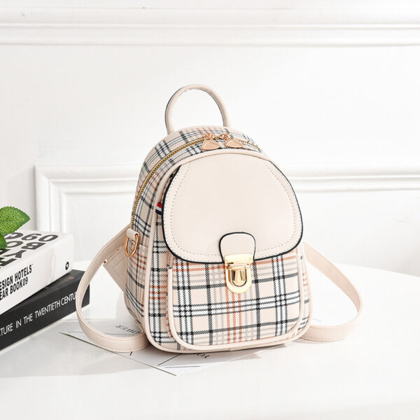 Plaid Korean Style Mini Backpack for Women with Lock Detail and Shell Shape