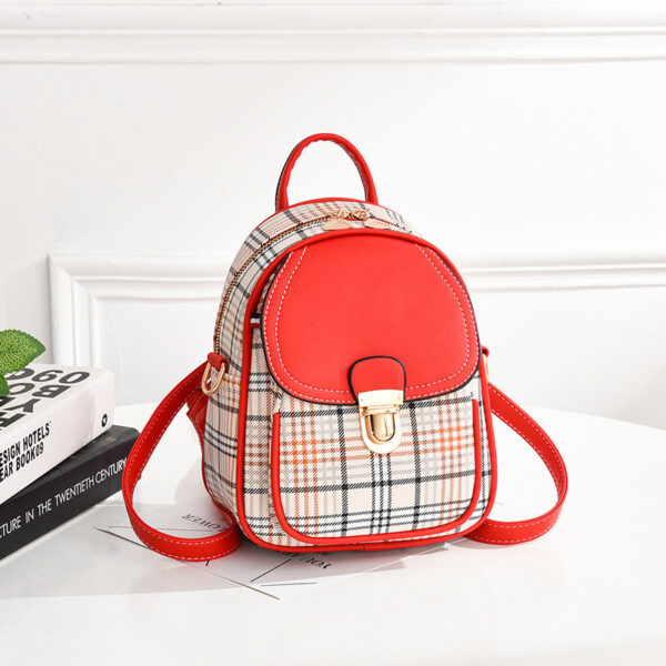 Plaid Korean Style Mini Backpack for Women with Lock Detail and Shell Shape