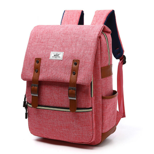 Vintage unisex canvas laptop backpack with faux leather straps and USB charging port in gray color