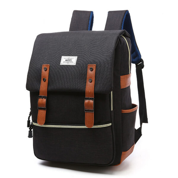 Vintage unisex canvas laptop backpack with faux leather straps and USB charging port in gray color